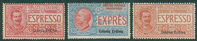 Eritrea italiana 1907 - Vittorio Emanuele III, Espressi, 3 valori - Sassone 13