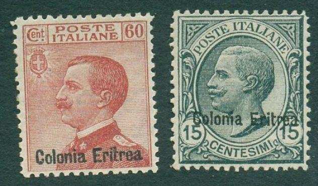 Eritrea italiana 1918 - Vittorio Emanuele III, 2 valori ottimamente centrati. - Sassone 4748