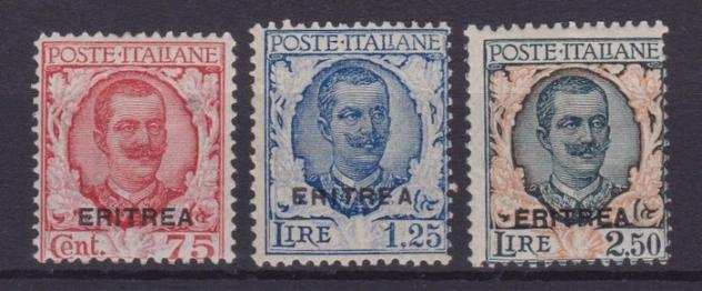 Eritrea italiana 1926 - Colonie Italiane, Eritrea, Francobolli dItalia (201-203) soprastampati Eritrea - Sassone S.24 (n.113114115)