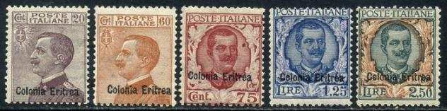 Eritrea italiana 1928 - Vittorio Emanuele III, serie completa di 5 valori. Certificata - Sassone 123127