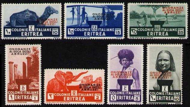 Eritrea italiana 1934 - Onoranze al Duca degli Abruzzi, 7 valori - Sassone 213219