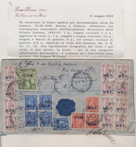 Eritrea italiana 19431947 - Occupazione Britannica - M.E.F. - Racc. AsmaraLisbona del 1946 con 24 valori non in tariffa - Sass. 6, 8, 10, 11, 13 - C