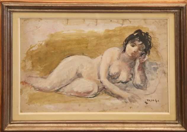 Ermanno Toschi pittore tecnica mista su carta nudo femminile