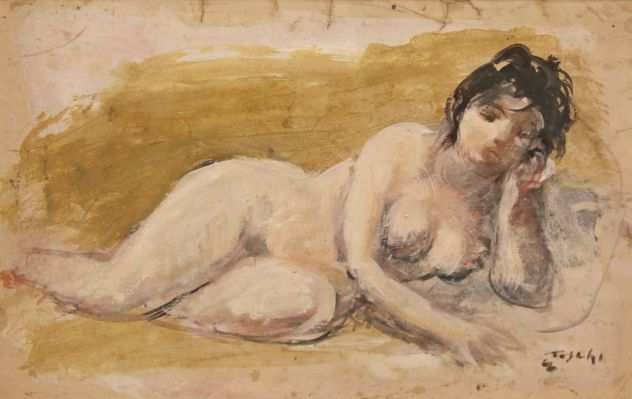 Ermanno Toschi pittore tecnica mista su carta nudo femminile