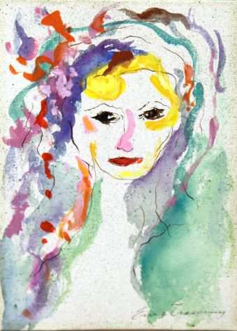 Ernesto Treccani pittore tecnica mista su carta figura femminile