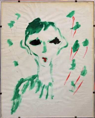 Ernesto Treccani pittore tecnica mista su carta volto donna
