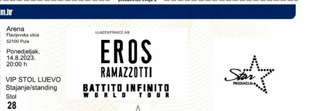 Eros Ramazzotti-Pula-VIP ULAZNICE