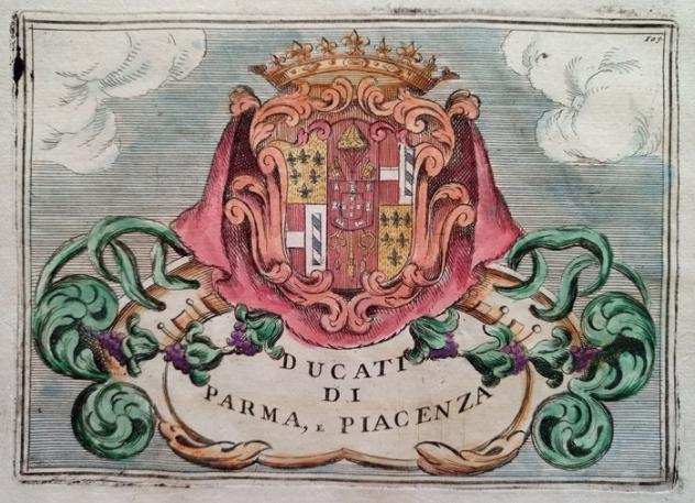 Europa, Mappa - ItaliaEmilia RomagnaStemmi V. M. Coronelli - Ducati di Parma, e Piacenza - 1701-1720