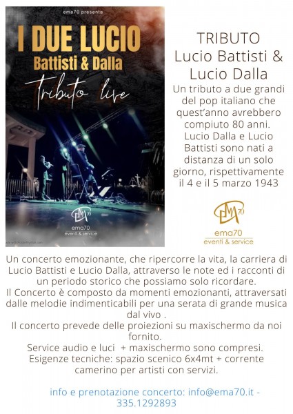 TRIBUTO LUCIO BATTISTI & LUCIO DALLA MUSICA LIVE - PER EVENTI AZIENDALI - EVENTI PRIVATI - EVENTI PUBBLICI 