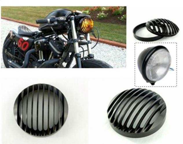 Faro Fanalino Bates Style Nero 5-34  GhieraGriglia Nera x Moto Harley e Custom