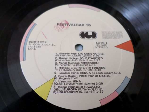 FESTIVALBAR 85 (Vasco Rossi,China Crisis,Raf) 2 x LP  33 giri 1985 CGD Italy