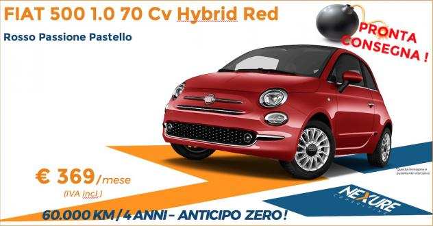 Fiat 500 1.0 70 Cv Hybrid Red - Noleggio