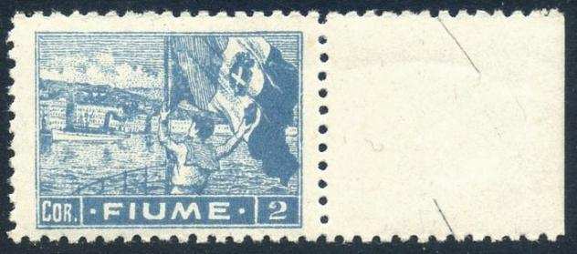 Fiume 1919 - Allegorie, 2 corone cobalto dentellato 10,5. Certificato - Sassone 45I
