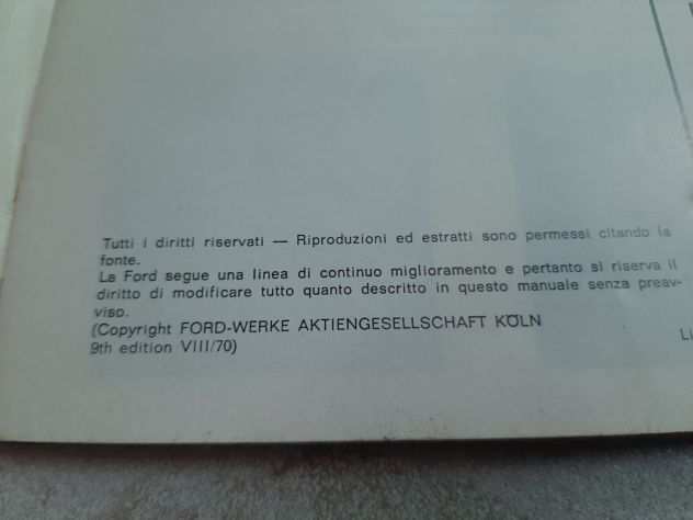 FORD ESCORT MANUALE DISTRUZIONI ANNO 1970 ORIGINALE