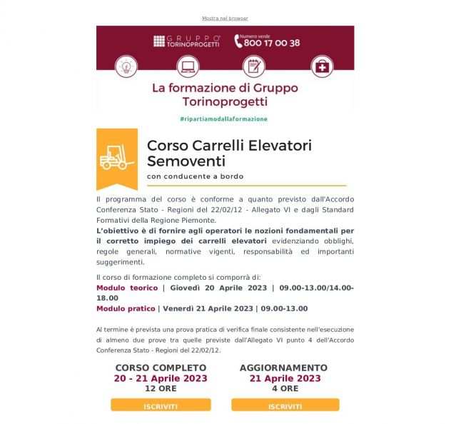 Formazione Addestramento Addetti Carrelli Elevatori  Corso Sicurezza Torino