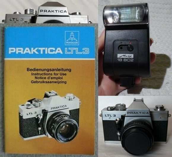 Fotocamera PRAKTICA LTL 3 (n. 2 fotocamere) e flash Metz 18 BC2 accessorio.