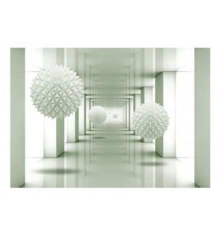 Fotomurale Adesivo Corridoio 3D Verde Chiaro E Sfere Arredalacasa