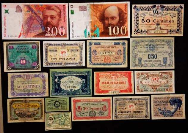 Francia. - 17 banknotes - including emergency money - various dates (Senza Prezzo di Riserva)