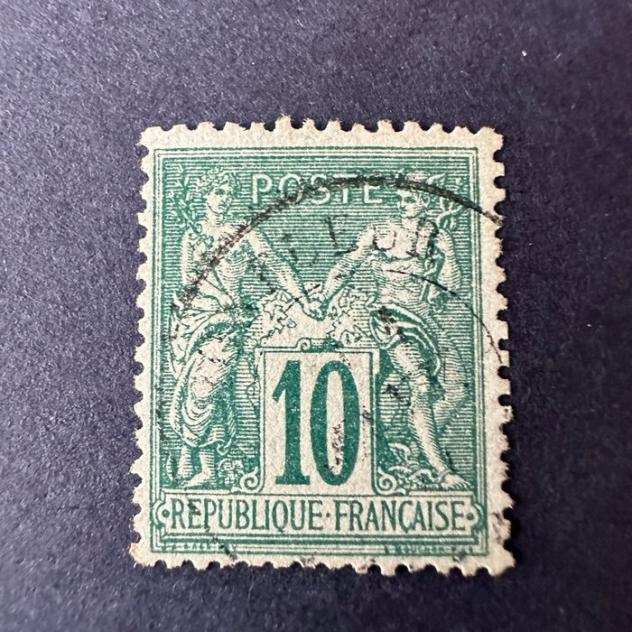 Francia 1870 - Francia - YampT 76 quotSage 10c greenquot OBL - TB firmato Vitelli  Francia 1870 - Alsazia-Lorena - - YampT 76 quotSage 10c greenquot  Yvert ndeg7b