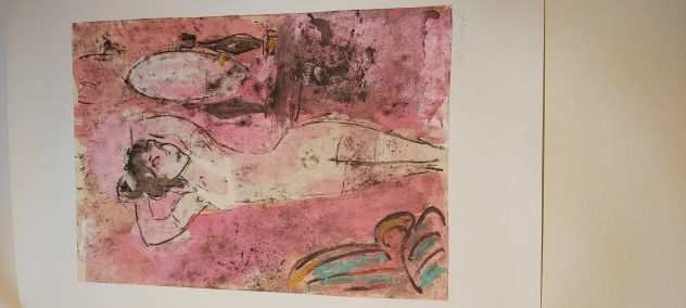 Franco Rognoni litografia originale a colori 35 x 50 foglio 50 x 70 interno rosa