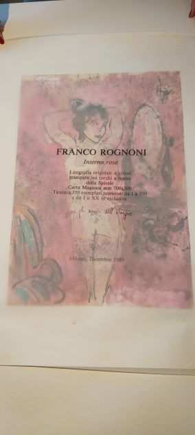 Franco Rognoni litografia originale a colori 35 x 50 foglio 50 x 70 interno rosa