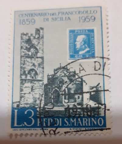 Francobollo Repubblica San Marino - Centenario del francobollo di Sicilia 1859