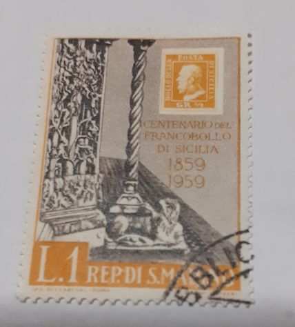 Francobollo Repubblica San Marino - Centenario del francobollo di Sicilia 1859