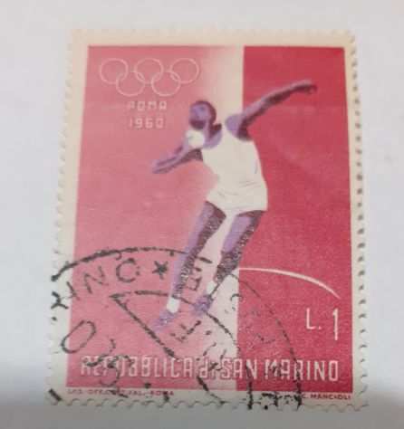 Francobollo Repubblica San Marino - Olimpiadi Roma 1960- Lancio del peso - L