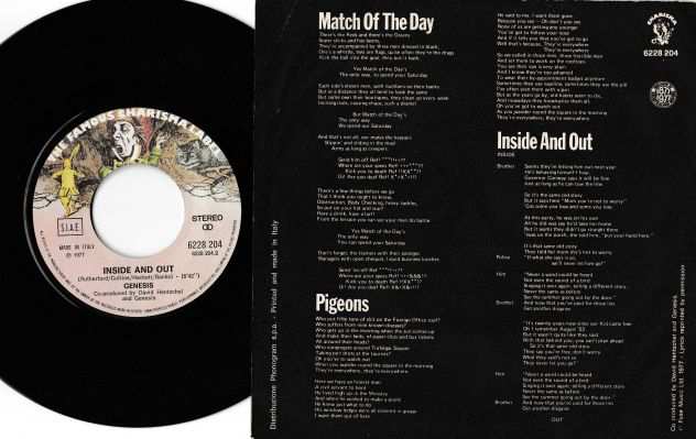 GENESIS - Spot The Pigeon - 3 Track 1deg st. 7  45 giri 1977 Italy Charisma