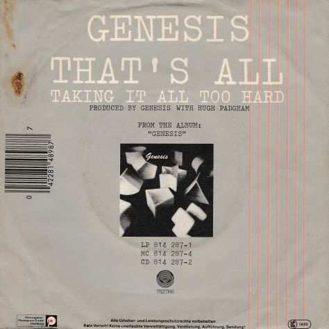 GENESIS - Thats All  Takin It All Too Hard - 7  45 giri 1983 Vertigo