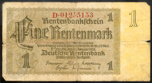 GERMANIA 1937 banconota 1 Rentenmark F