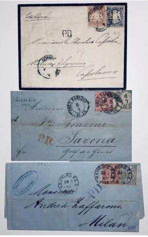 Germania e colonie 18691871 - Germania impero 18691871 lotto 3 lettere x Italia destinazioni diverse