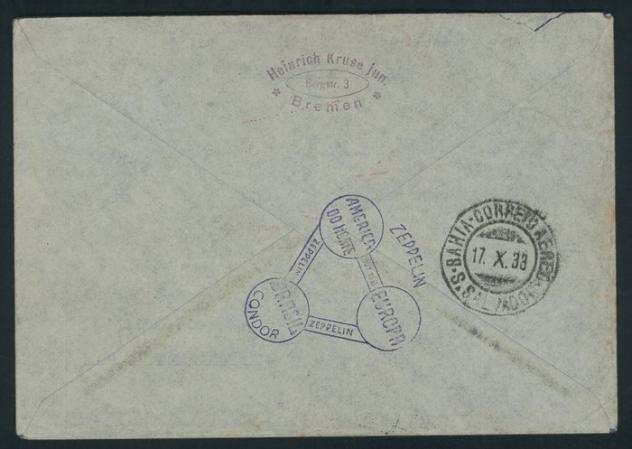 Germania e colonie - Chicagofahrt 1 m.  complementari su lettera con cachet speciali da Berlino 14.10.33 per Bahia - Unificato P.A. n. 42A