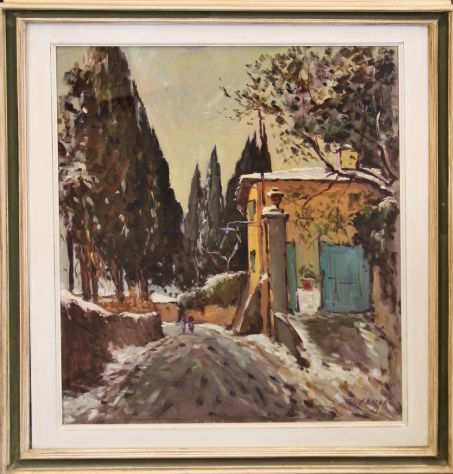 Gianfranco Curandai pittore olio su tela nevicata via B. Fortini ( Fi )