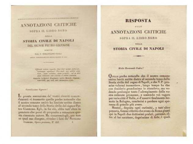 Giannone Pietro, Colletta Pietro - Lotto di 3 Opere Ottocentesche sulla Storia del Regno di Napoli - 1841-1862