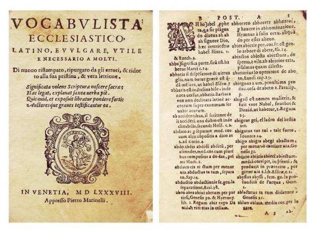 Giovanni Bernardo Forte - Vocabulista Ecclesiastico Latino e Vulgare. Utile e Necessario a molti - 1588