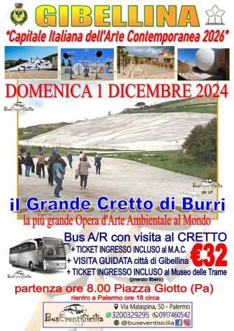 Gita in Bus a GIBELLINA, Musei e Cretto di Burri, DOMENICA 1 DICEMBRE. euro32