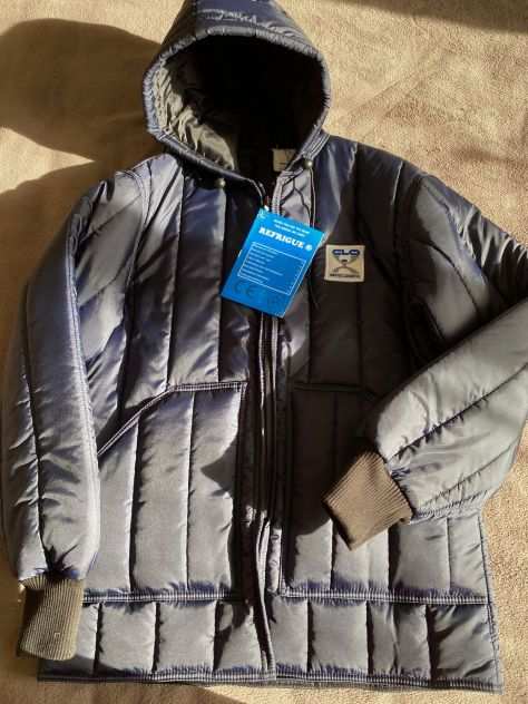 Giubbotto invernale stile giacca a vento da lavoro blu con cappuccio nuovo