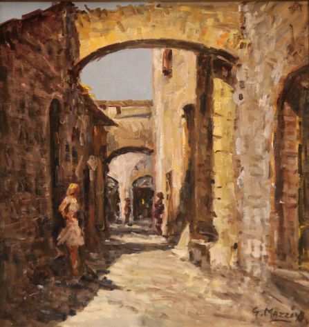 Giuseppe Mazzon pittore olio su tela San Gimignano