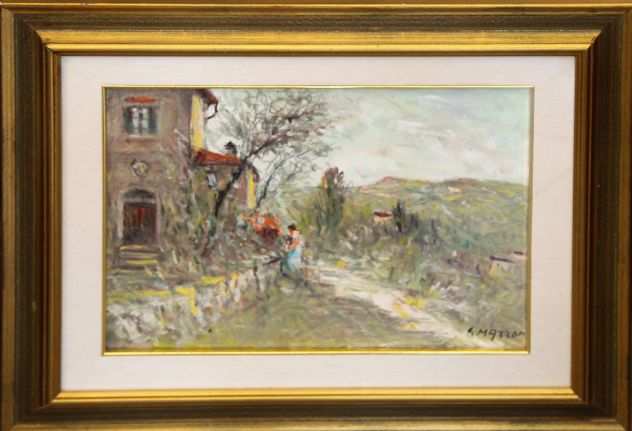 Giuseppe Mazzon pittore olio su tela scorcio di campagna