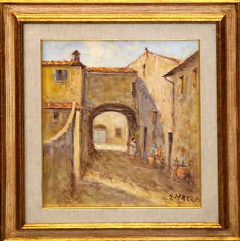 Giuseppe Mazzon pittore olio su tela scorcio di paese