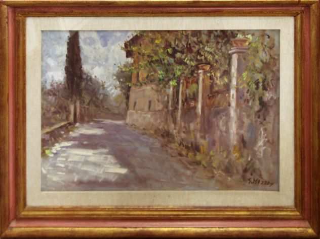 Giuseppe Mazzon pittore olio su tela Strada di campagna