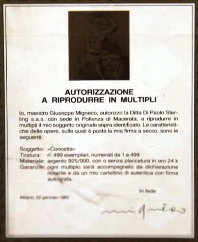 Giuseppe Migneco riproduzione autorizzata su argento
