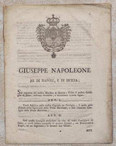 Giuseppe Napoleone Bonaparte Re di Sicilia e Napoli - Documento - Disposizione - 1807