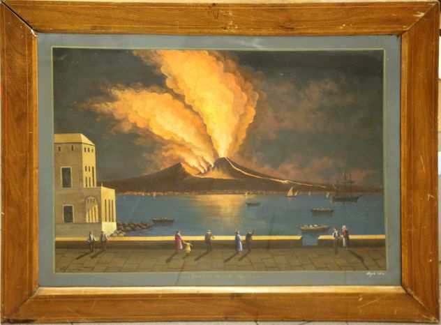 Gouache su carta eruzione del Vesuvio