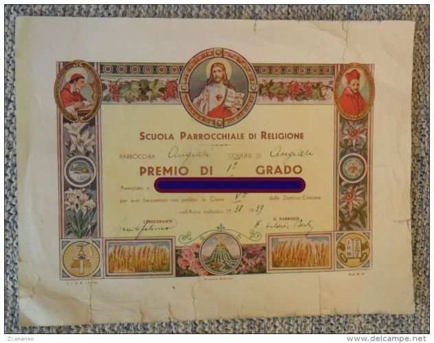 GRANDE RICORDO PREMIO 1deg GRADO SCUOLA DI RELIGIONE 193839 ANGIARI VERONA -