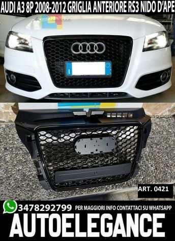 GRIGLIA ANTERIORE AUDI A3 8P 2008-2012 FACELIFT LOOK RS3 TOTAL BLACK A NIDO DA