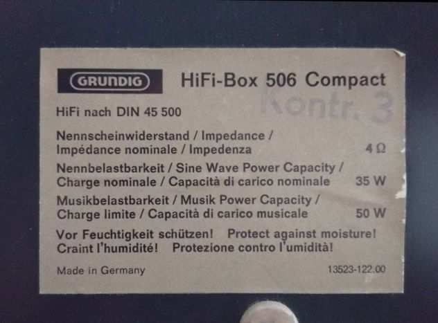 Grundig HiFi Box 506 diffusori 2 vie 4 ohm (LEGGERE BENE ANNUNCIO)