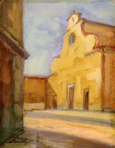 Guido Tossani pittore olio su cartone telato la chiesa di Santo Spirito