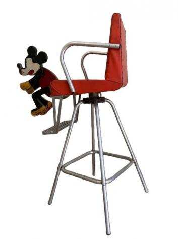 Hairdressing chair for children with wooden-cut Mickey Mouse (1950s)